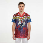 Sydney Roosters Rugby Scrub Top Polynesian Tribal Rooster Warrior Red Blue Pattern