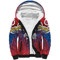 Sydney Roosters Rugby Sherpa Hoodie Polynesian Tribal Rooster Warrior Red Blue Pattern