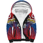 Sydney Roosters Rugby Sherpa Hoodie Polynesian Tribal Rooster Warrior Red Blue Pattern