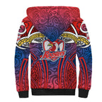 Sydney Roosters Rugby Sherpa Hoodie Polynesian Tribal Rooster Warrior Red Blue Pattern