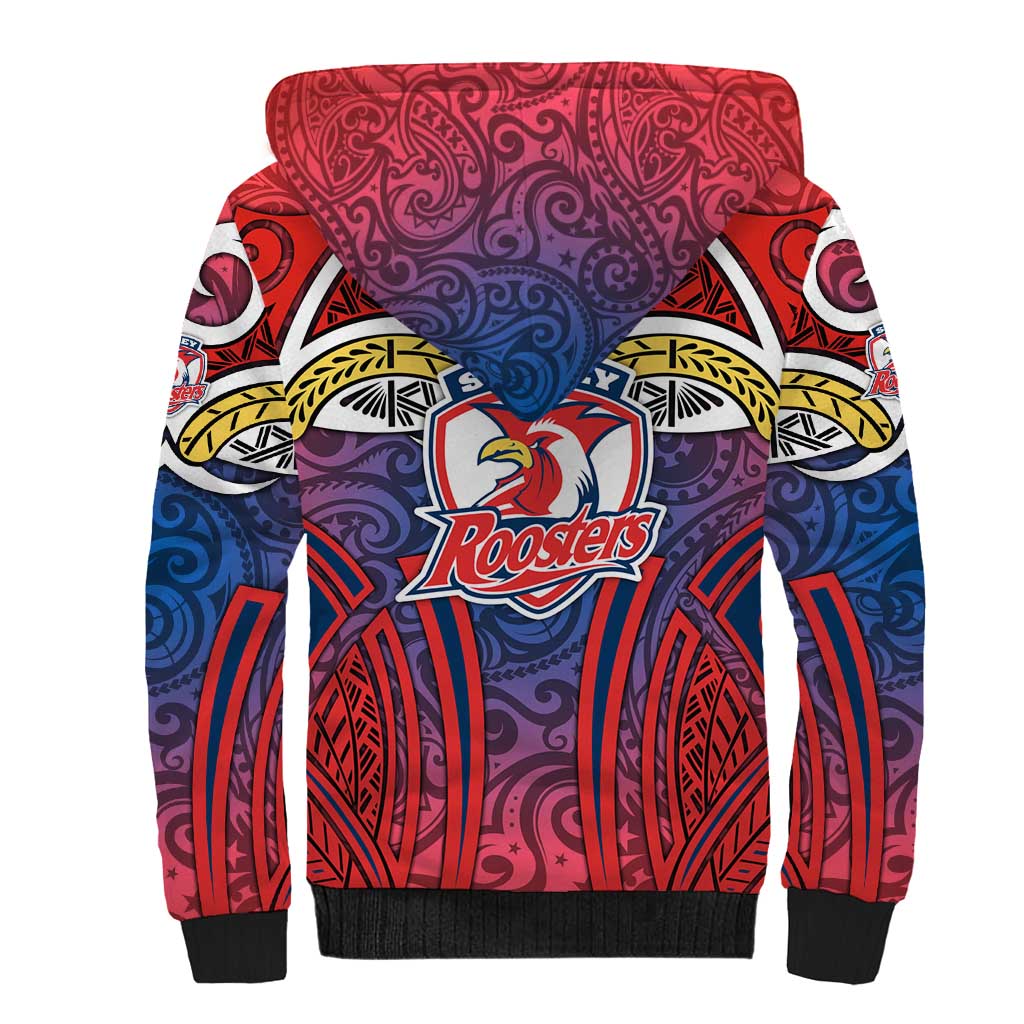 Sydney Roosters Rugby Sherpa Hoodie Polynesian Tribal Rooster Warrior Red Blue Pattern