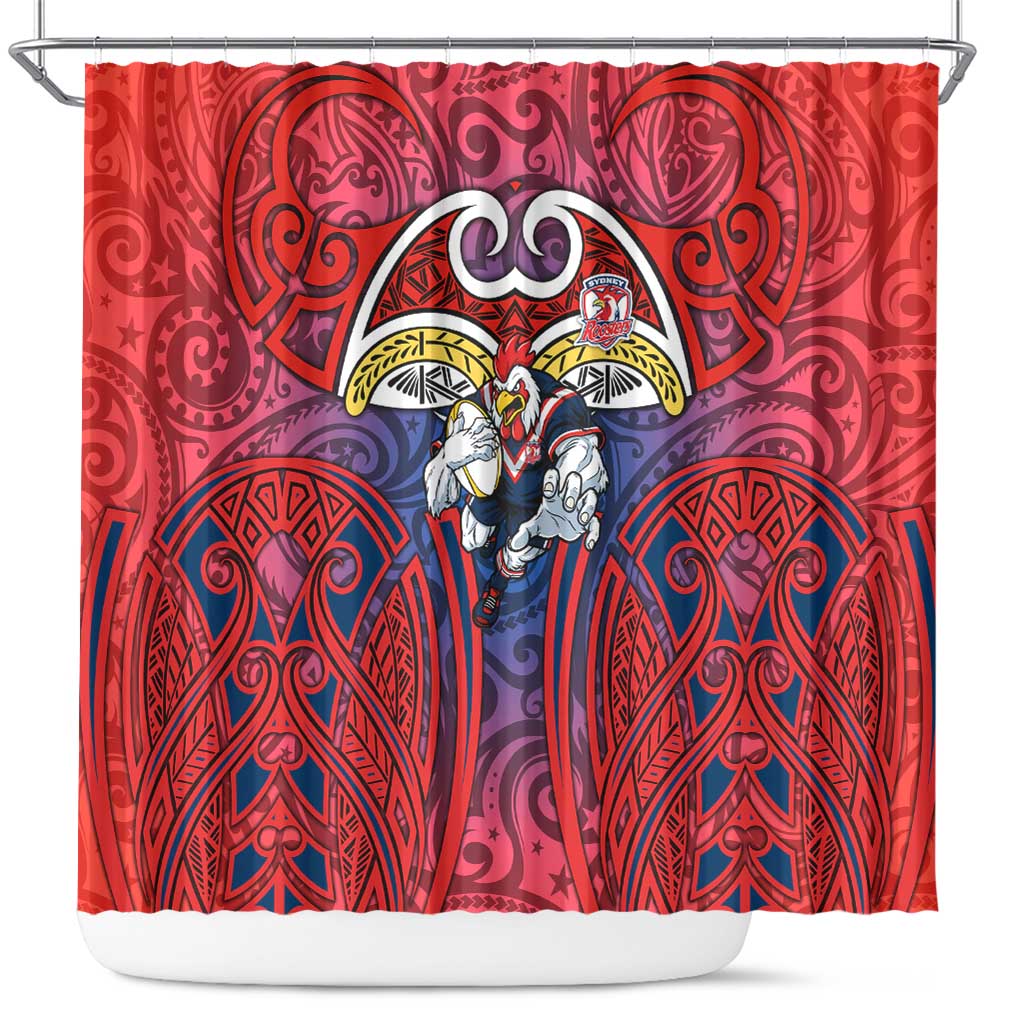 Sydney Roosters Rugby Shower Curtain Polynesian Tribal Rooster Warrior Red Blue Pattern