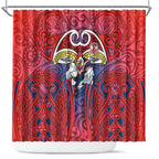 Sydney Roosters Rugby Shower Curtain Polynesian Tribal Rooster Warrior Red Blue Pattern