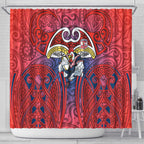 Sydney Roosters Rugby Shower Curtain Polynesian Tribal Rooster Warrior Red Blue Pattern