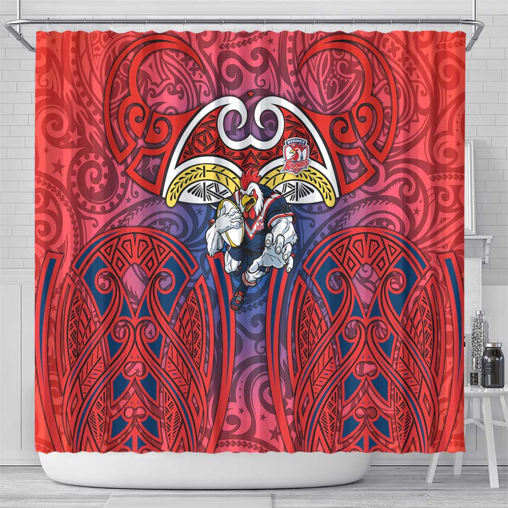 Sydney Roosters Rugby Shower Curtain Polynesian Tribal Rooster Warrior Red Blue Pattern