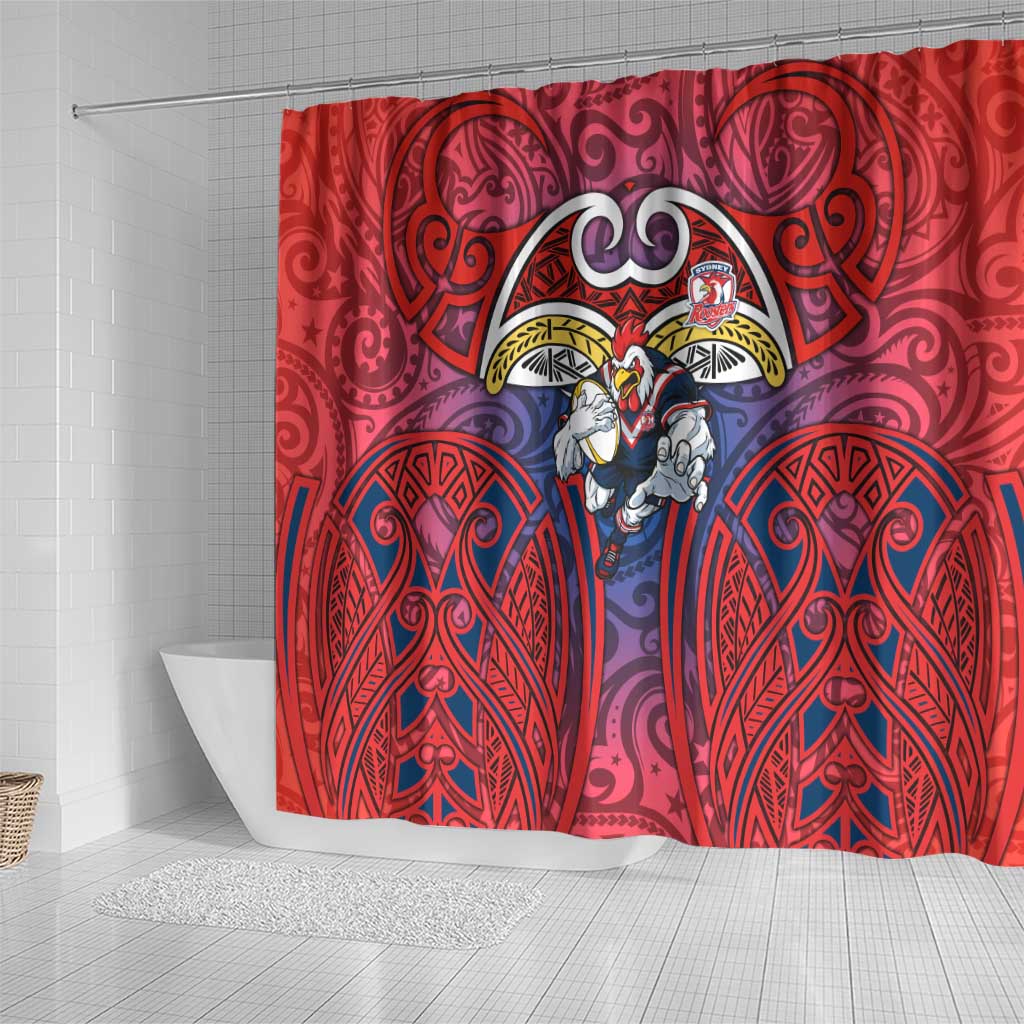 Sydney Roosters Rugby Shower Curtain Polynesian Tribal Rooster Warrior Red Blue Pattern