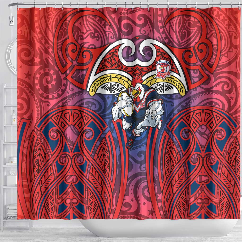 Sydney Roosters Rugby Shower Curtain Polynesian Tribal Rooster Warrior Red Blue Pattern