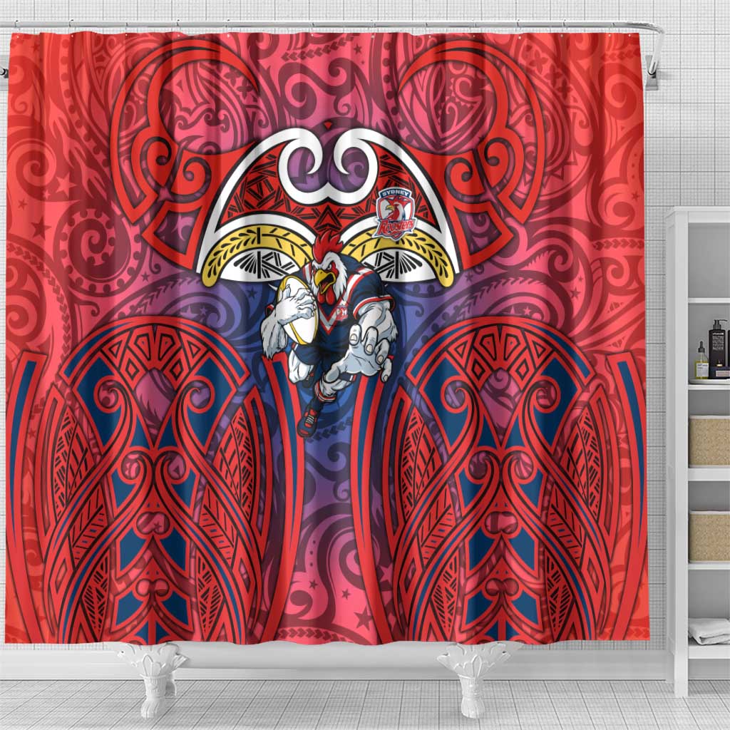 Sydney Roosters Rugby Shower Curtain Polynesian Tribal Rooster Warrior Red Blue Pattern