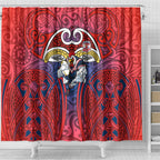 Sydney Roosters Rugby Shower Curtain Polynesian Tribal Rooster Warrior Red Blue Pattern