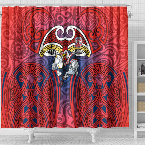 Sydney Roosters Rugby Shower Curtain Polynesian Tribal Rooster Warrior Red Blue Pattern