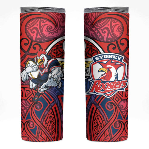 Sydney Roosters Rugby Skinny Tumbler Polynesian Tribal Rooster Warrior Red Blue Pattern