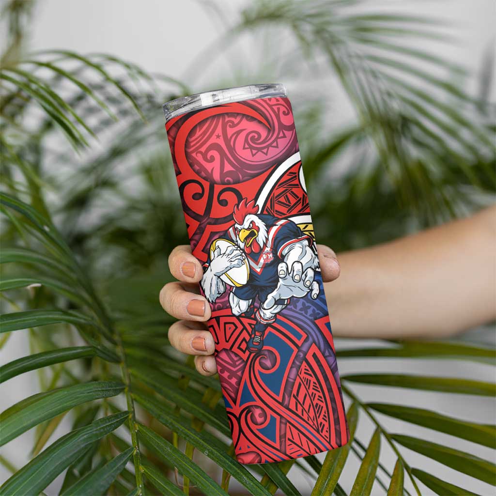 Sydney Roosters Rugby Skinny Tumbler Polynesian Tribal Rooster Warrior Red Blue Pattern