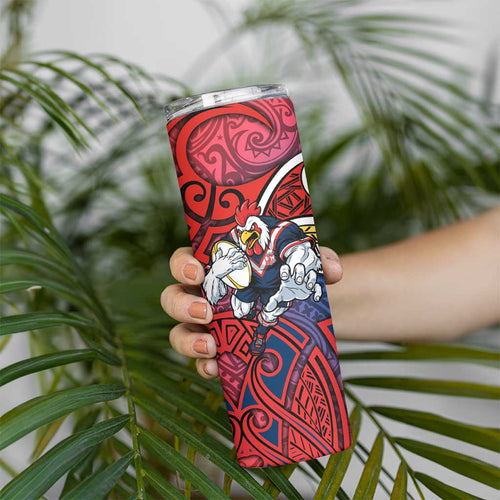 Sydney Roosters Rugby Skinny Tumbler Polynesian Tribal Rooster Warrior Red Blue Pattern