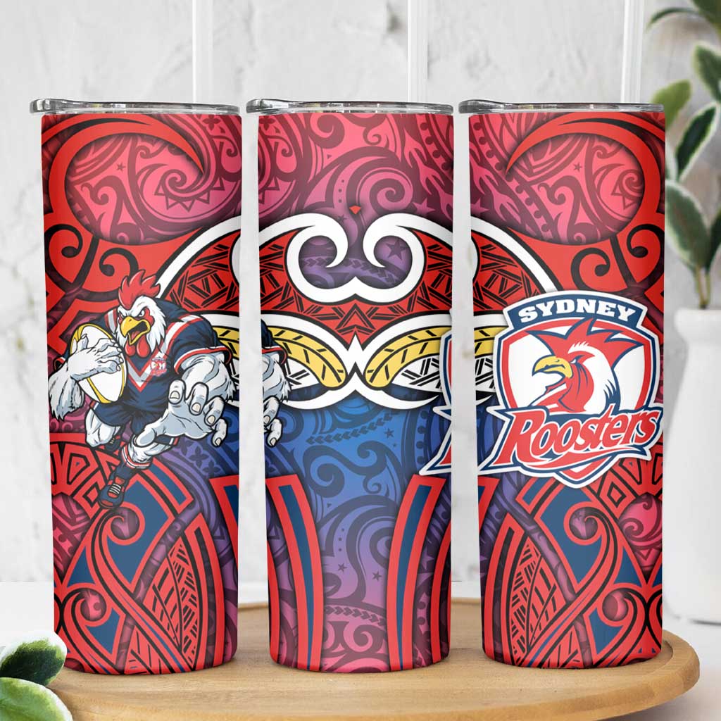 Sydney Roosters Rugby Skinny Tumbler Polynesian Tribal Rooster Warrior Red Blue Pattern
