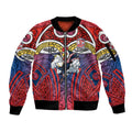 Sydney Roosters Rugby Sleeve Zip Bomber Jacket Polynesian Tribal Rooster Warrior Red Blue Pattern