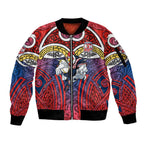 Sydney Roosters Rugby Sleeve Zip Bomber Jacket Polynesian Tribal Rooster Warrior Red Blue Pattern