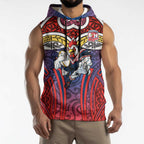 Sydney Roosters Rugby Sleeveless Hoodie Polynesian Tribal Rooster Warrior Red Blue Pattern