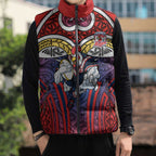 Sydney Roosters Rugby Sleeveless Puffer Jacket Polynesian Tribal Rooster Warrior Red Blue Pattern