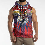 Sydney Roosters Rugby Sleeveless Zip Hoodie Polynesian Tribal Rooster Warrior Red Blue Pattern
