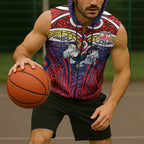 Sydney Roosters Rugby Sleeveless Zip Hoodie Polynesian Tribal Rooster Warrior Red Blue Pattern