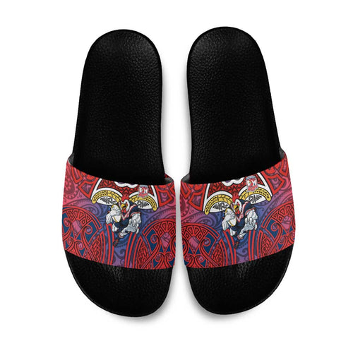 Sydney Roosters Rugby Slide Sandals Polynesian Tribal Rooster Warrior Red Blue Pattern