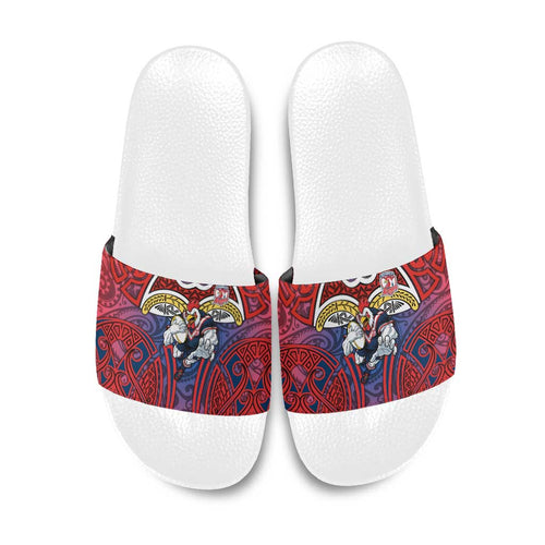 Sydney Roosters Rugby Slide Sandals Polynesian Tribal Rooster Warrior Red Blue Pattern