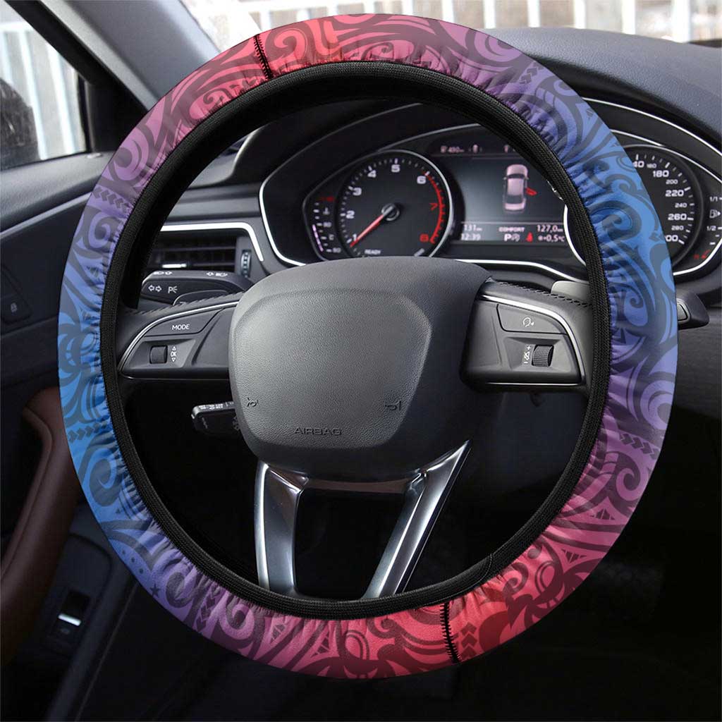 Sydney Roosters Rugby Steering Wheel Cover Polynesian Tribal Rooster Warrior Red Blue Pattern