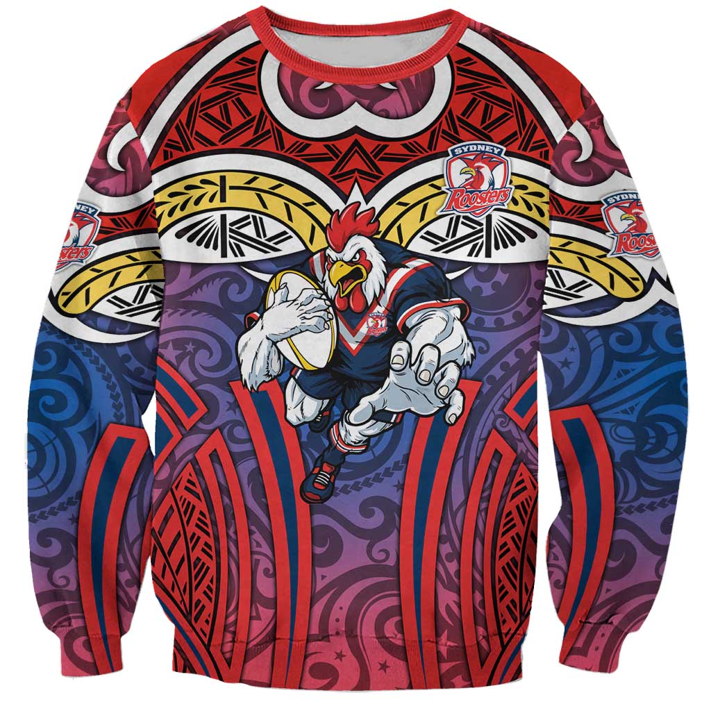 Sydney Roosters Rugby Sweatshirt Polynesian Tribal Rooster Warrior Red Blue Pattern