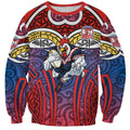 Sydney Roosters Rugby Sweatshirt Polynesian Tribal Rooster Warrior Red Blue Pattern