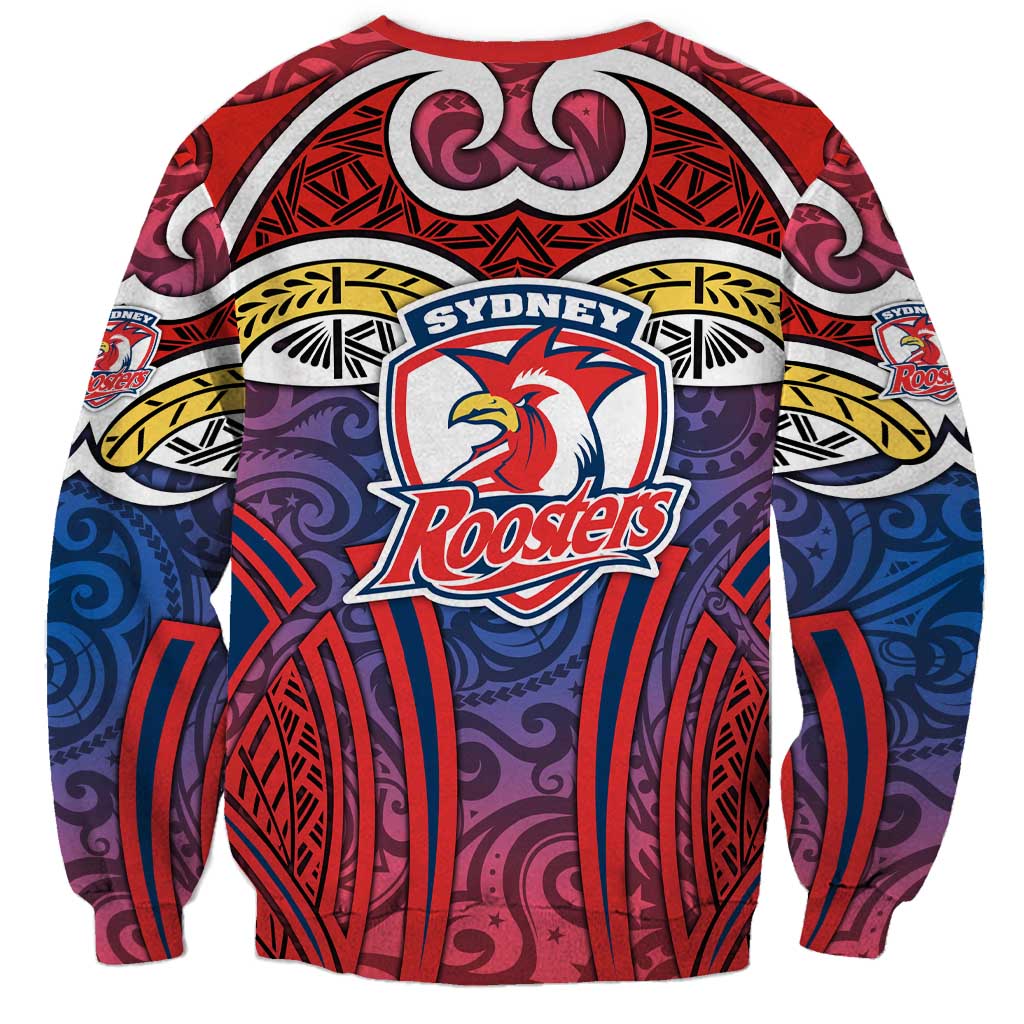 Sydney Roosters Rugby Sweatshirt Polynesian Tribal Rooster Warrior Red Blue Pattern
