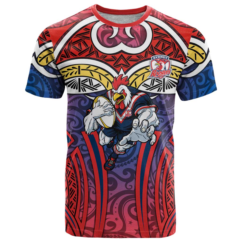 Sydney Roosters Rugby T Shirt Polynesian Tribal Rooster Warrior Red Blue Pattern
