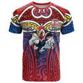 Sydney Roosters Rugby T Shirt Polynesian Tribal Rooster Warrior Red Blue Pattern