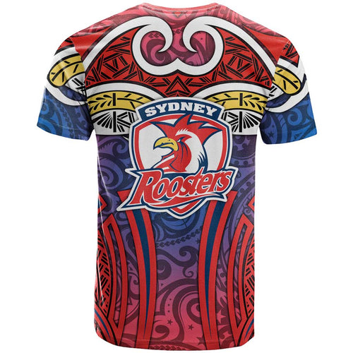 Sydney Roosters Rugby T Shirt Polynesian Tribal Rooster Warrior Red Blue Pattern