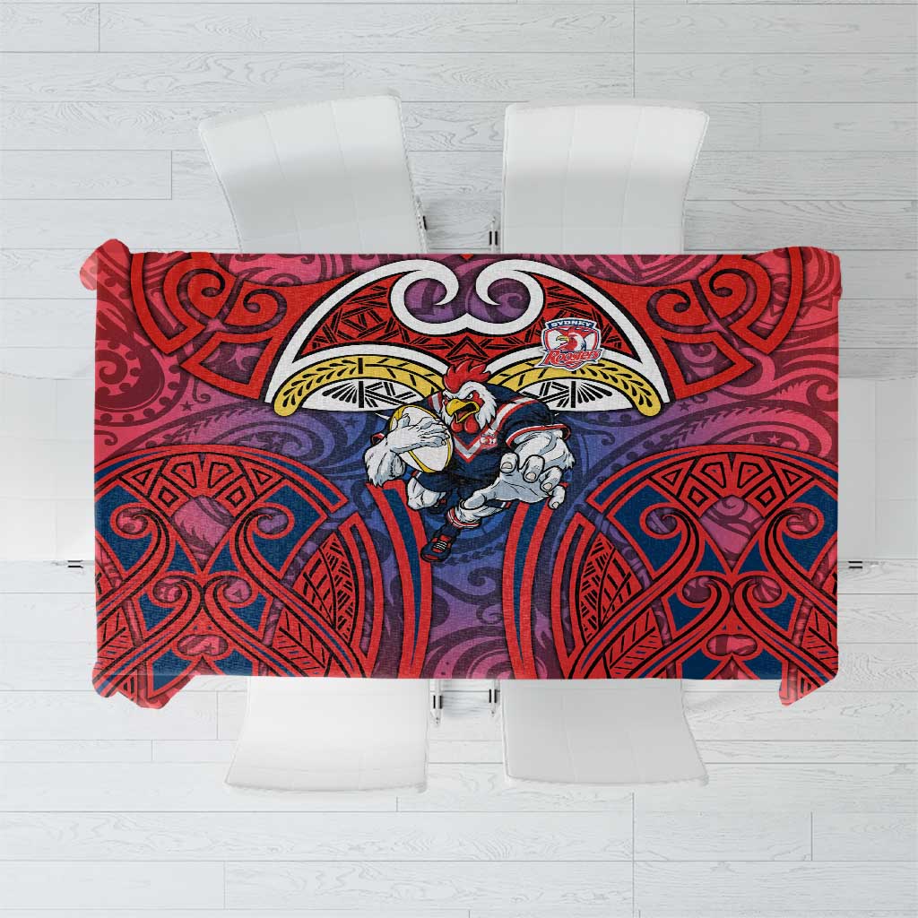 Sydney Roosters Rugby Tablecloth Polynesian Tribal Rooster Warrior Red Blue Pattern
