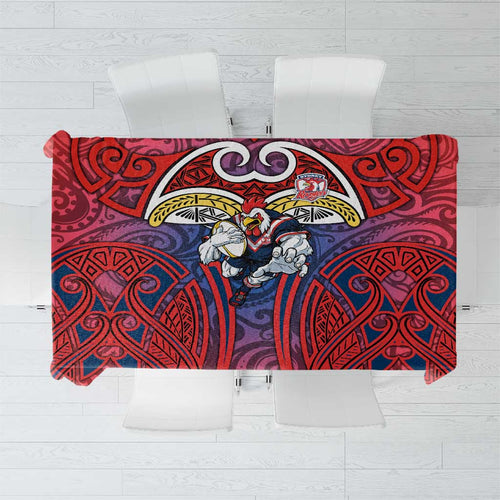 Sydney Roosters Rugby Tablecloth Polynesian Tribal Rooster Warrior Red Blue Pattern