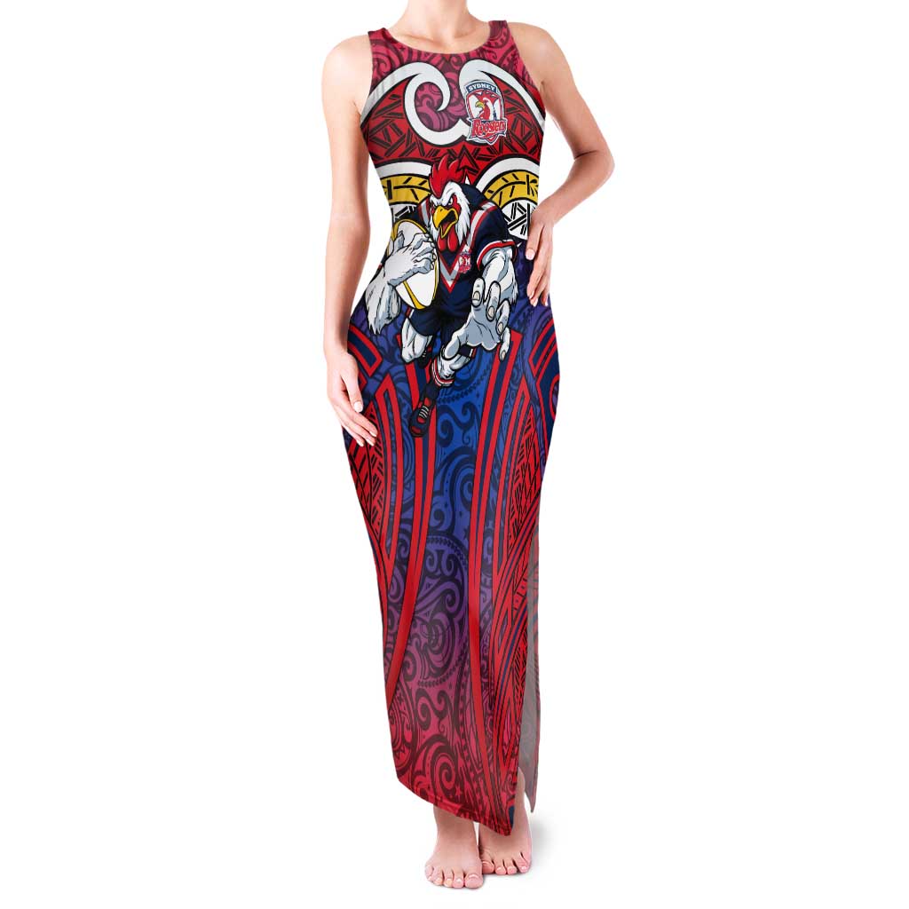 Sydney Roosters Rugby Tank Maxi Dress Polynesian Tribal Rooster Warrior Red Blue Pattern
