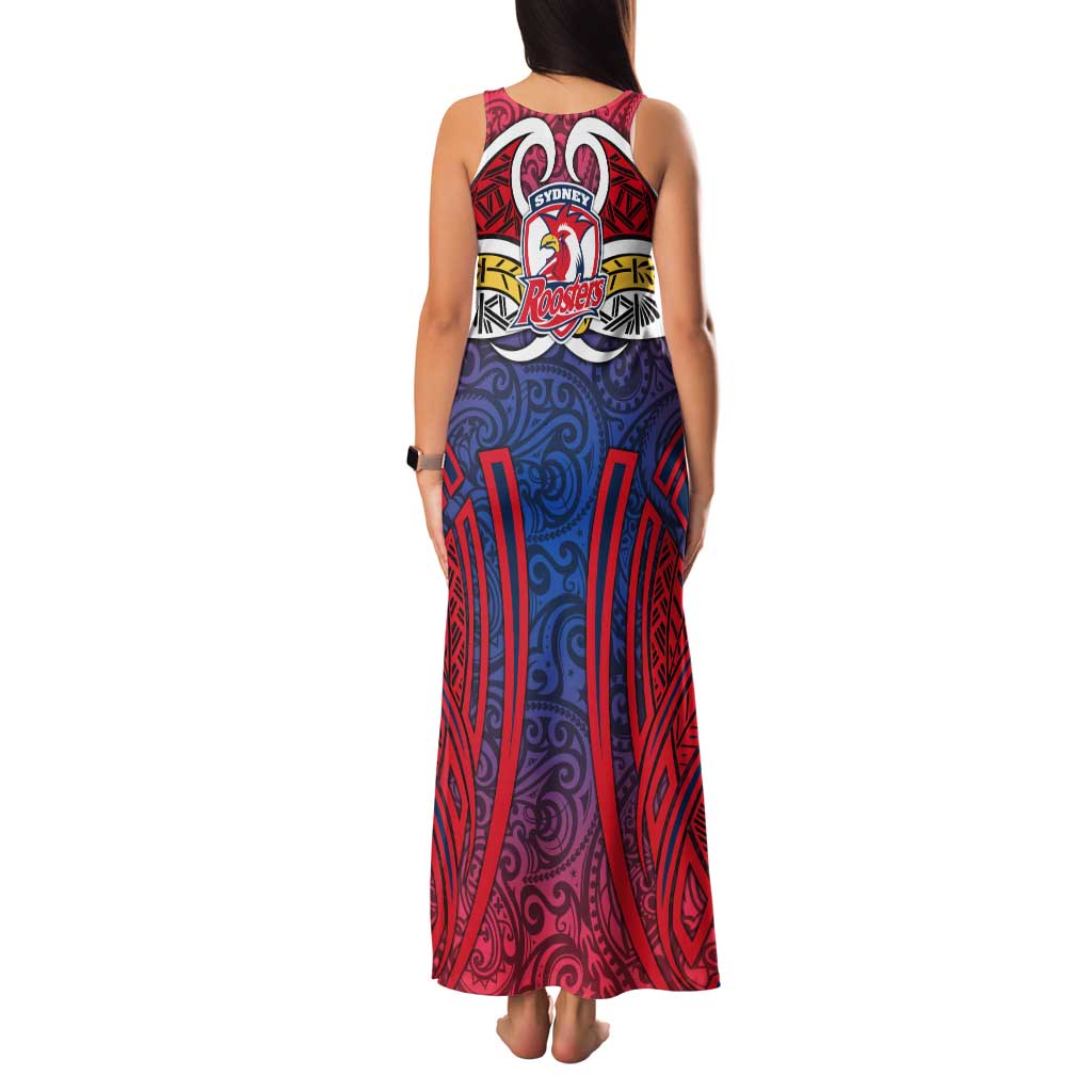 Sydney Roosters Rugby Tank Maxi Dress Polynesian Tribal Rooster Warrior Red Blue Pattern