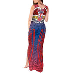 Sydney Roosters Rugby Tank Maxi Dress Polynesian Tribal Rooster Warrior Red Blue Pattern