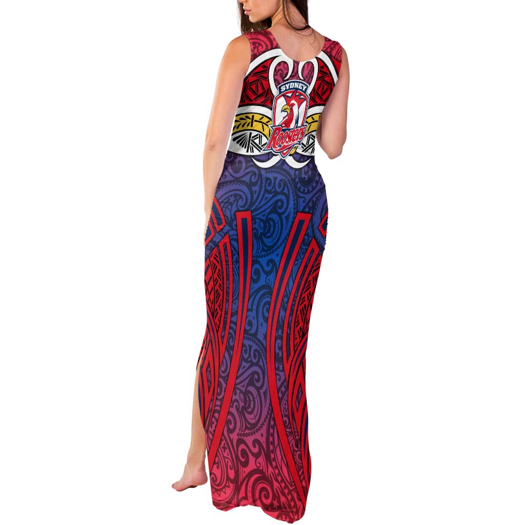 Sydney Roosters Rugby Tank Maxi Dress Polynesian Tribal Rooster Warrior Red Blue Pattern