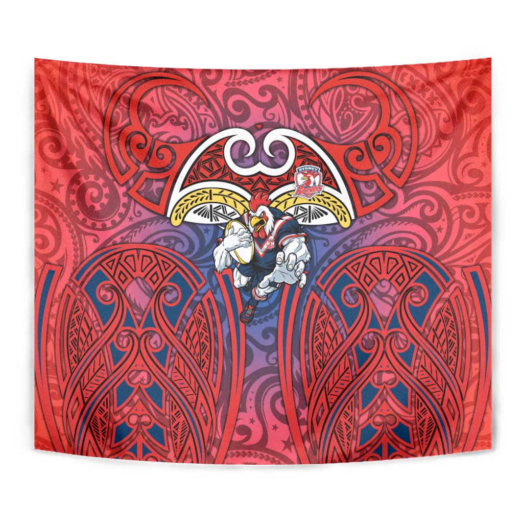 Sydney Roosters Rugby Tapestry Polynesian Tribal Rooster Warrior Red Blue Pattern