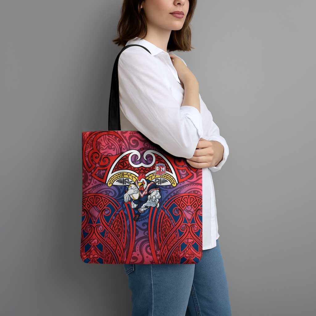 Sydney Roosters Rugby Tote Bag Polynesian Tribal Rooster Warrior Red Blue Pattern