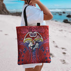 Sydney Roosters Rugby Tote Bag Polynesian Tribal Rooster Warrior Red Blue Pattern