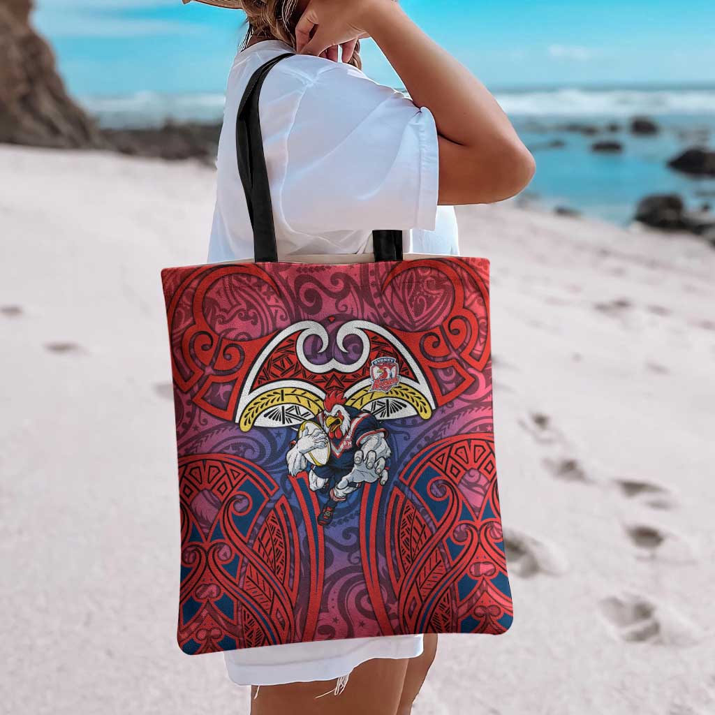 Sydney Roosters Rugby Tote Bag Polynesian Tribal Rooster Warrior Red Blue Pattern