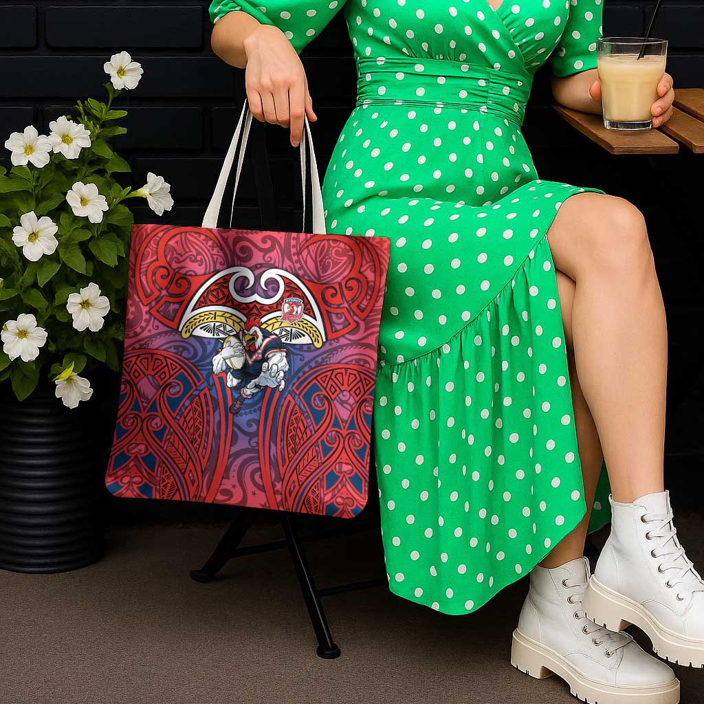 Sydney Roosters Rugby Tote Bag Polynesian Tribal Rooster Warrior Red Blue Pattern