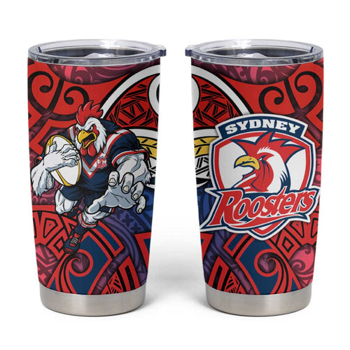 Sydney Roosters Rugby Tumbler Cup Polynesian Tribal Rooster Warrior Red Blue Pattern