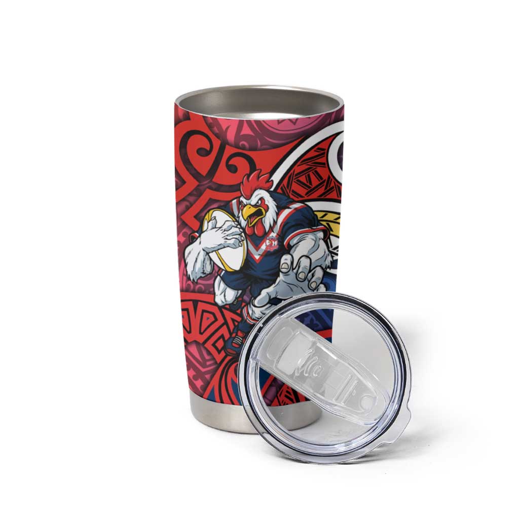 Sydney Roosters Rugby Tumbler Cup Polynesian Tribal Rooster Warrior Red Blue Pattern
