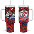 Sydney Roosters Rugby Tumbler With Handle Polynesian Tribal Rooster Warrior Red Blue Pattern