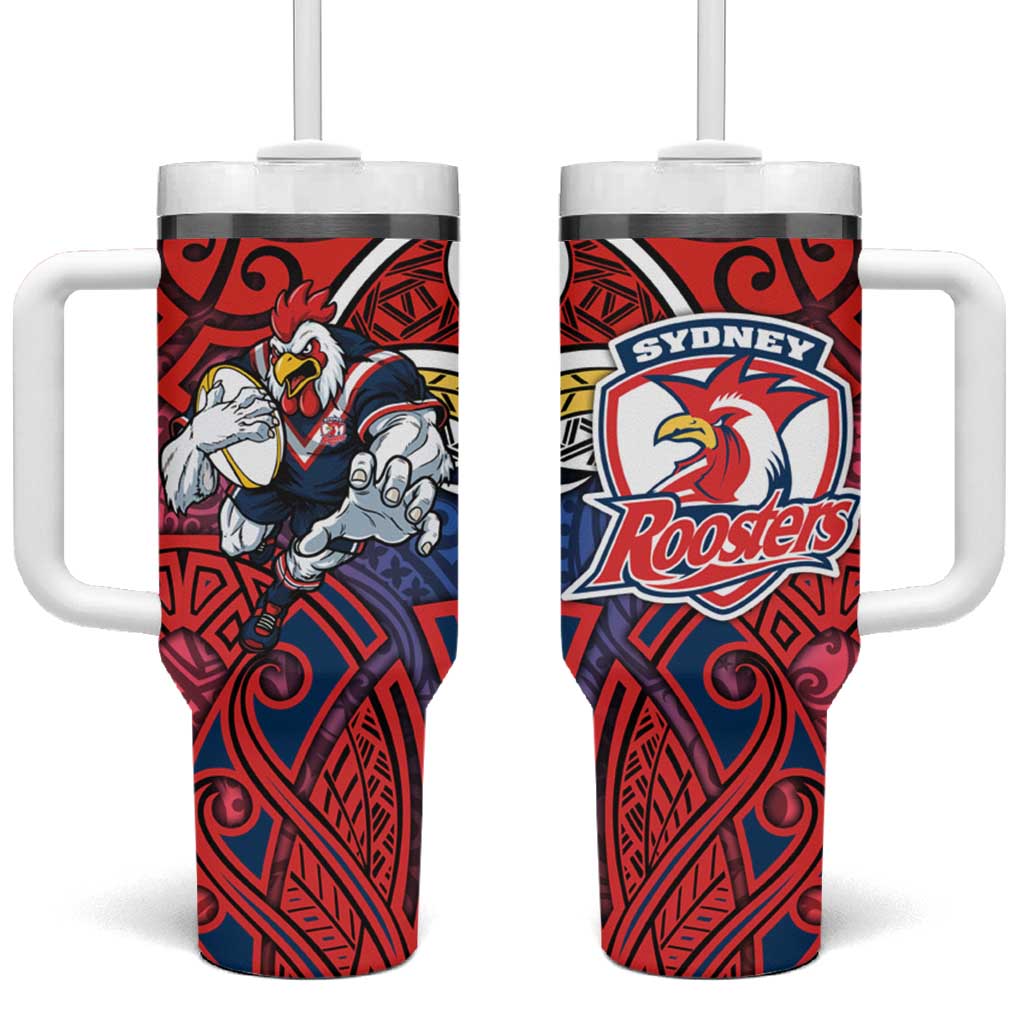Sydney Roosters Rugby Tumbler With Handle Polynesian Tribal Rooster Warrior Red Blue Pattern