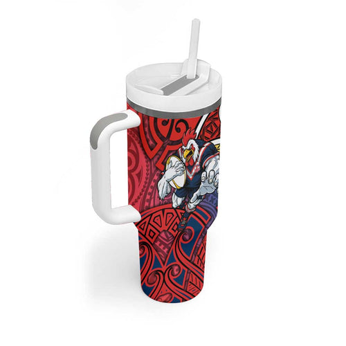 Sydney Roosters Rugby Tumbler With Handle Polynesian Tribal Rooster Warrior Red Blue Pattern