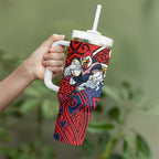 Sydney Roosters Rugby Tumbler With Handle Polynesian Tribal Rooster Warrior Red Blue Pattern